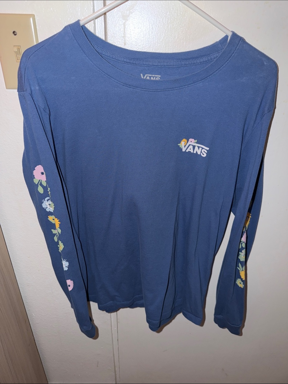 Vans Blue Long-Sleeve Tee with Floral Sleeve Graphics